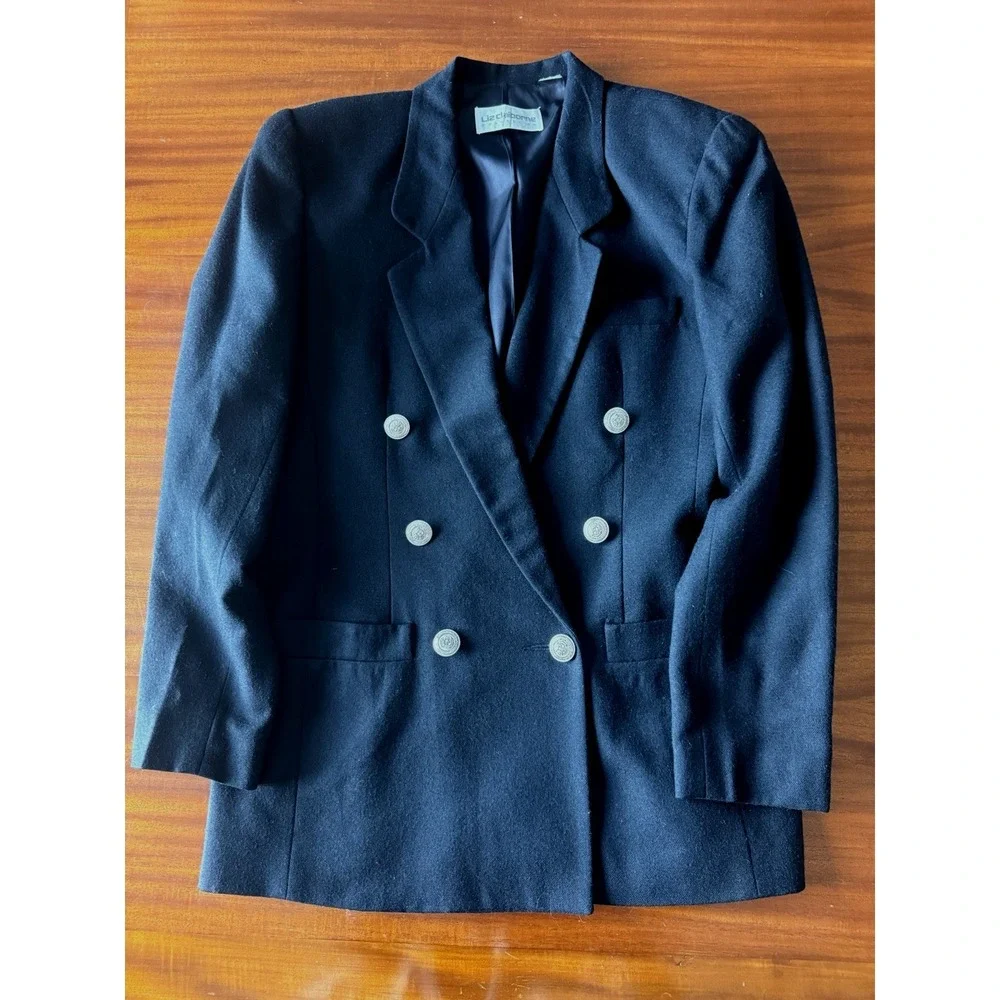 Vintage Liz Claiborne Collection Women's Size 6 Black Wool Double-Breasted Lined